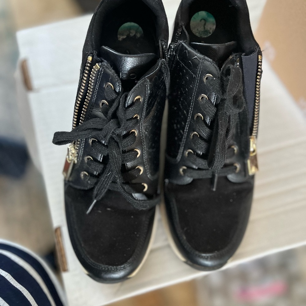 Aldo Black Women's wedge Sneakers with Gold Accents